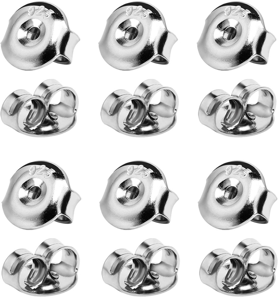 12PCS 925 Silver Earring Backs 18K White Gold Plated Secure Stud Locks