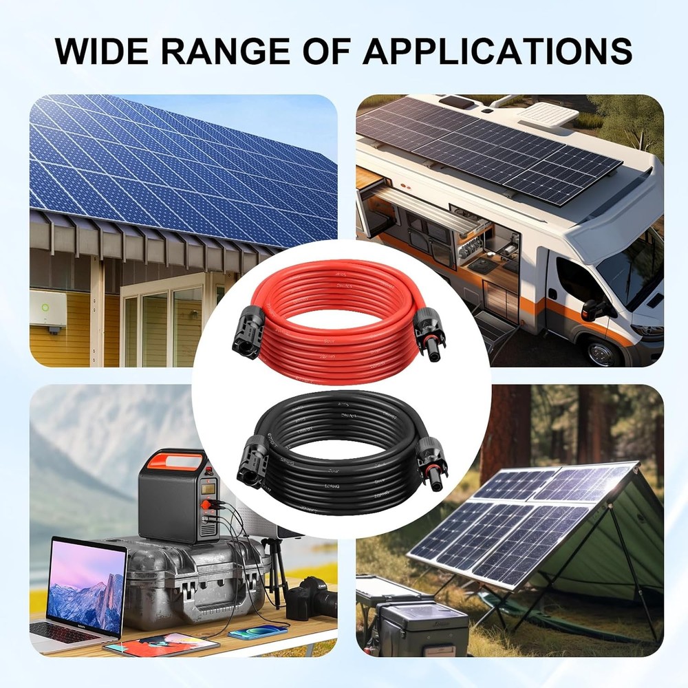 Solar Panel Extension Cable - 10AWG 20FT Wire with Female &