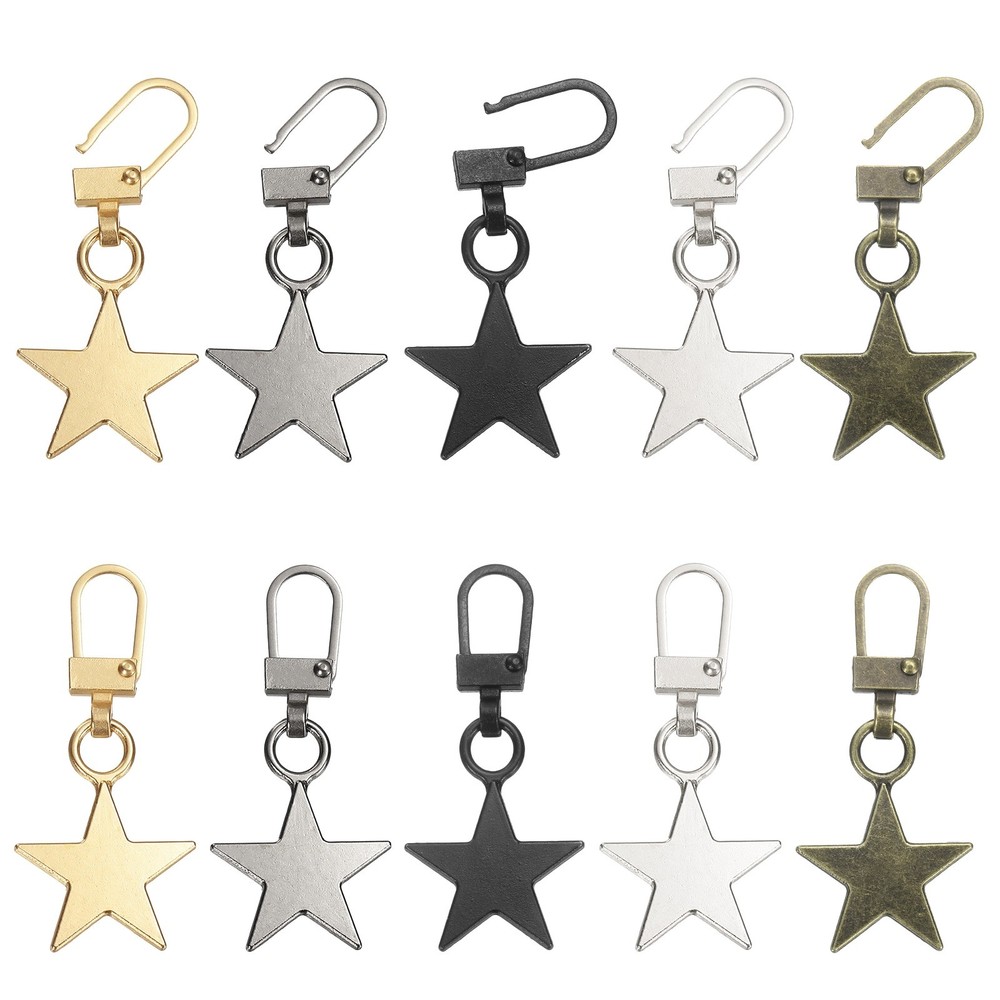 2Set Zipper Pull Replacement, Star Detachable Tiny Zipper Slider, 5 Color