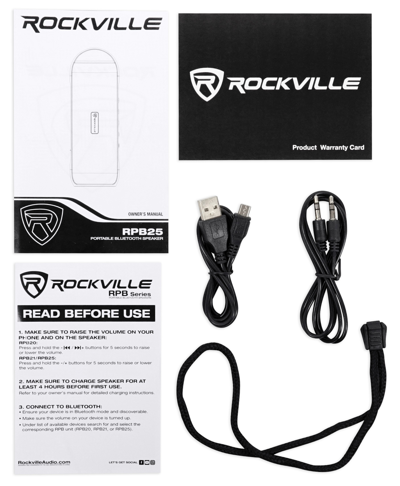 Rockville RPB25 40w Portable/Outdoor Bluetooth Speaker w/USB+Aux+Wireless Link