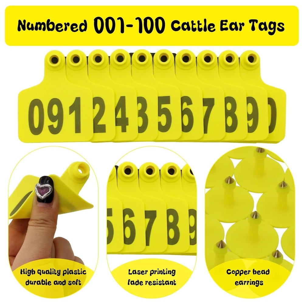 Durable Cattle Ear Tags 001-100 - Efficient Livestock Identification Solution
