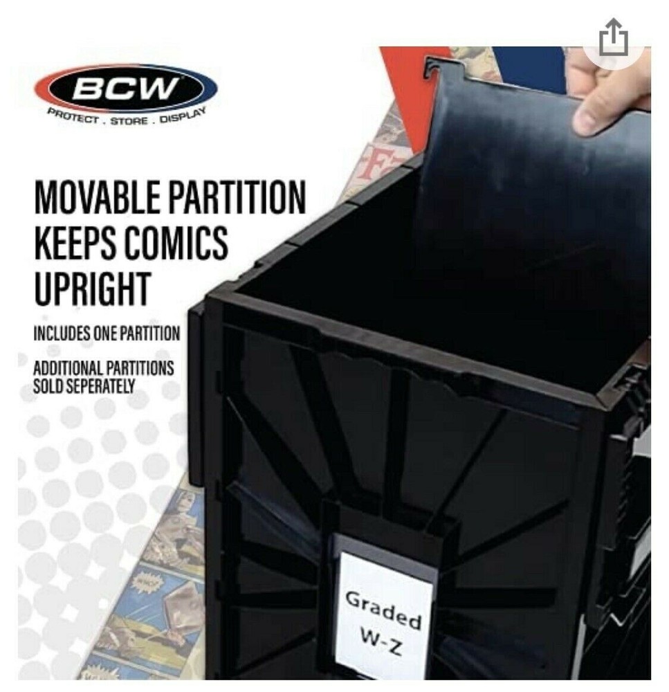 BCW Graded Comic Book Bin & Extra Partitions Bundle - Black - 4 Partitions Total