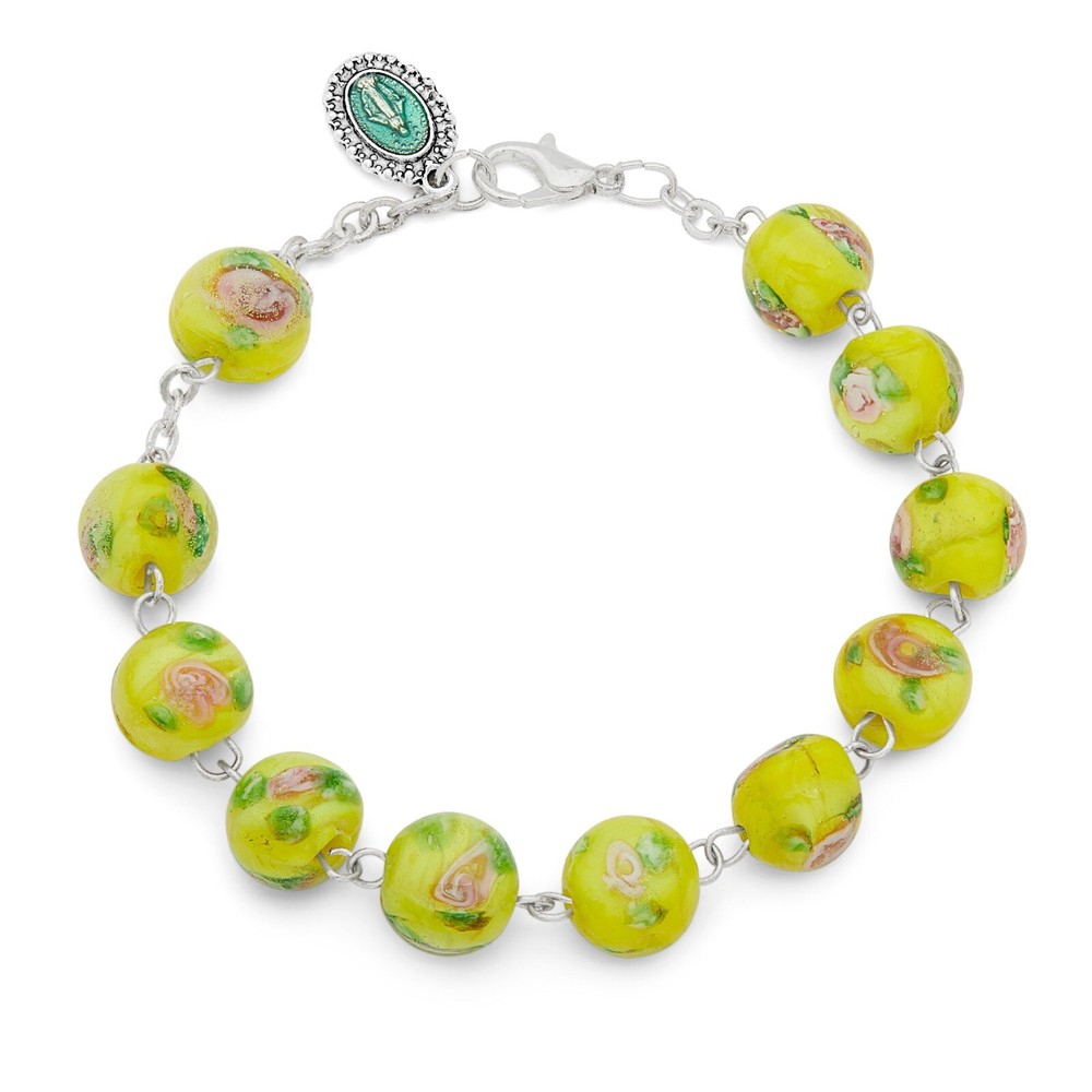 Rosary Bracelet with Miraculous Virgin Medal Yellow Lume from Vatican gift
