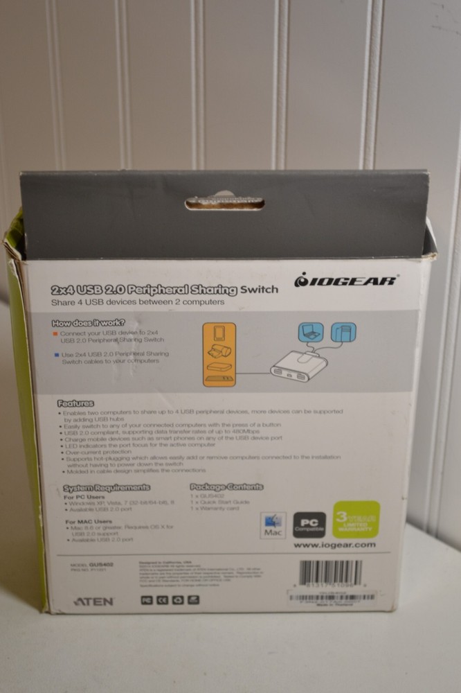 IOGEAR GUS402 2x4 USB 2.0 Peripheral Sharing Switch