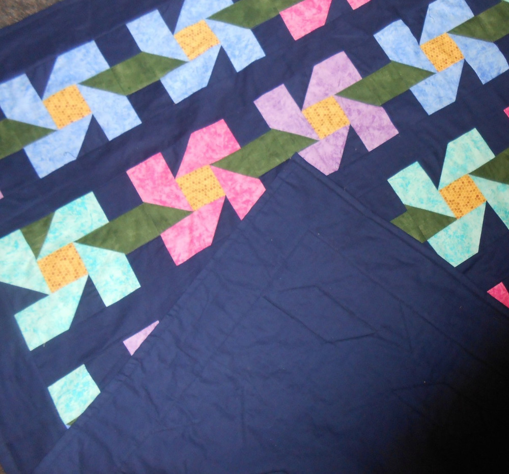 Perky Posies Pathwork Quilt 53" Square Handmade