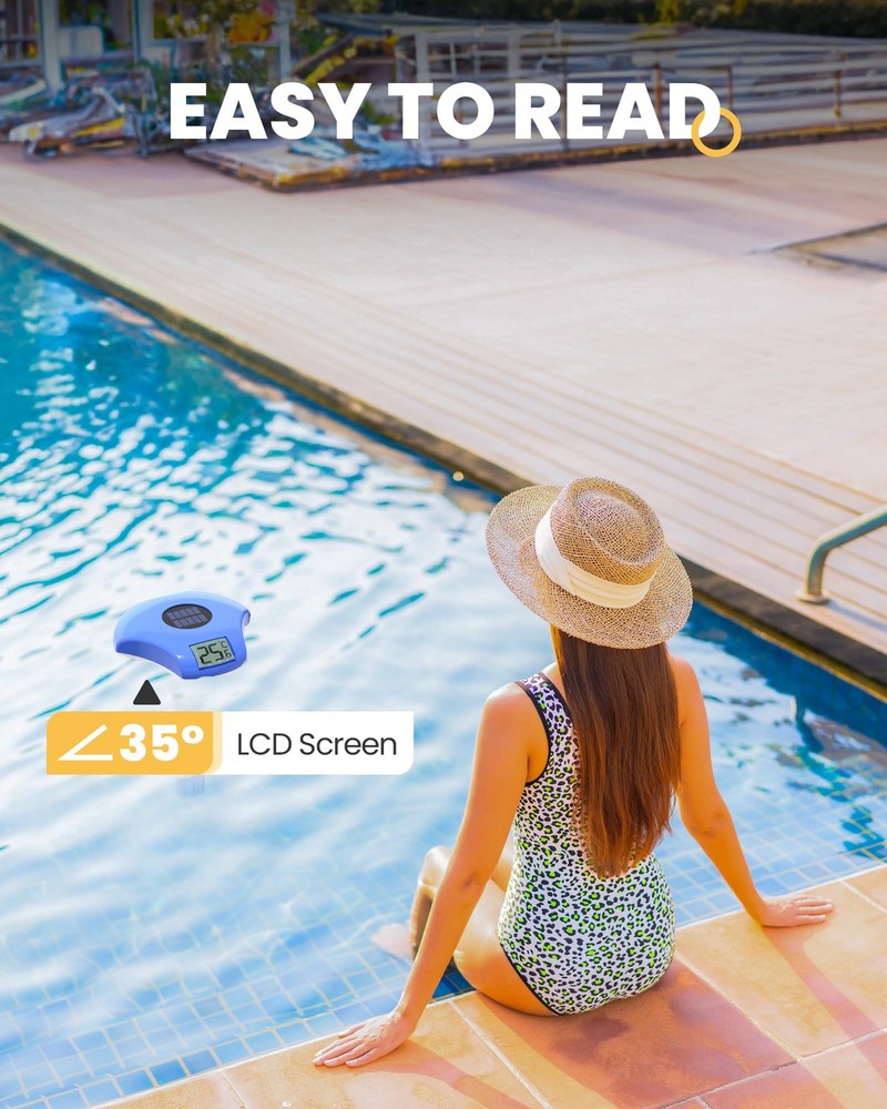 Pool Thermometer Floating Easy Read Solar Powerd With Lcd Large Digital Display
