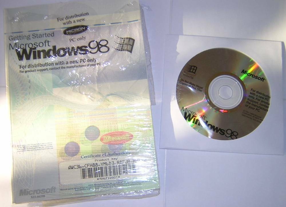 Microsoft Windows 98 Second 2nd Edition Full Install CD-ROM+COA Key & User Guide