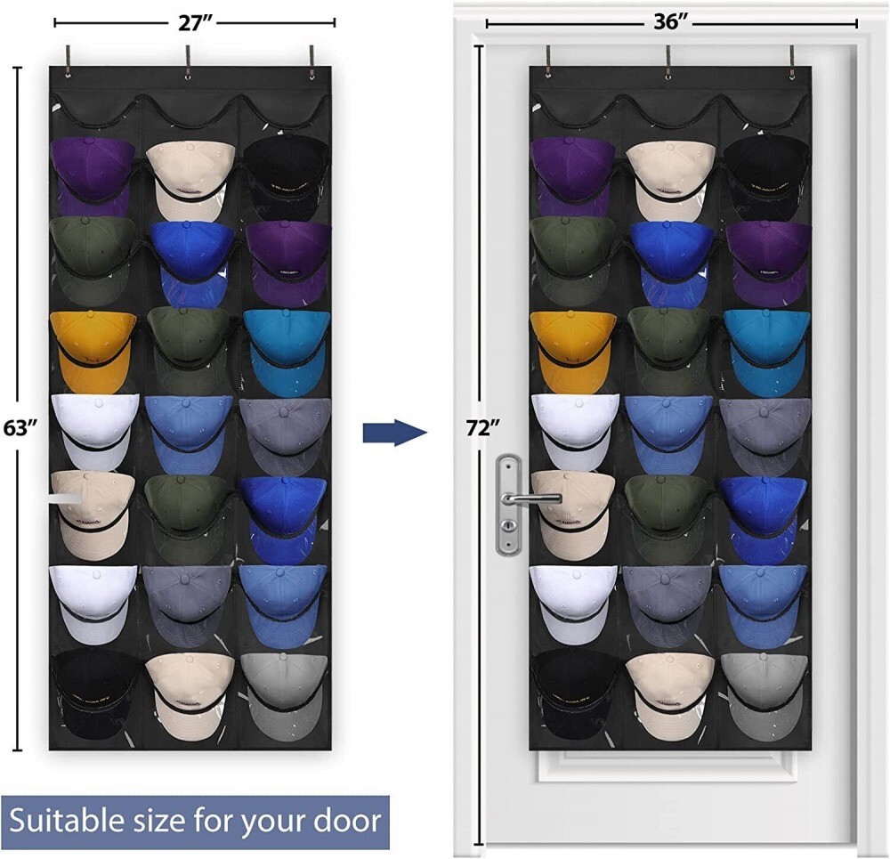48Hat Rack Organizer Baseball Holder Deep Storage Pockets Door Wall Caps Stand