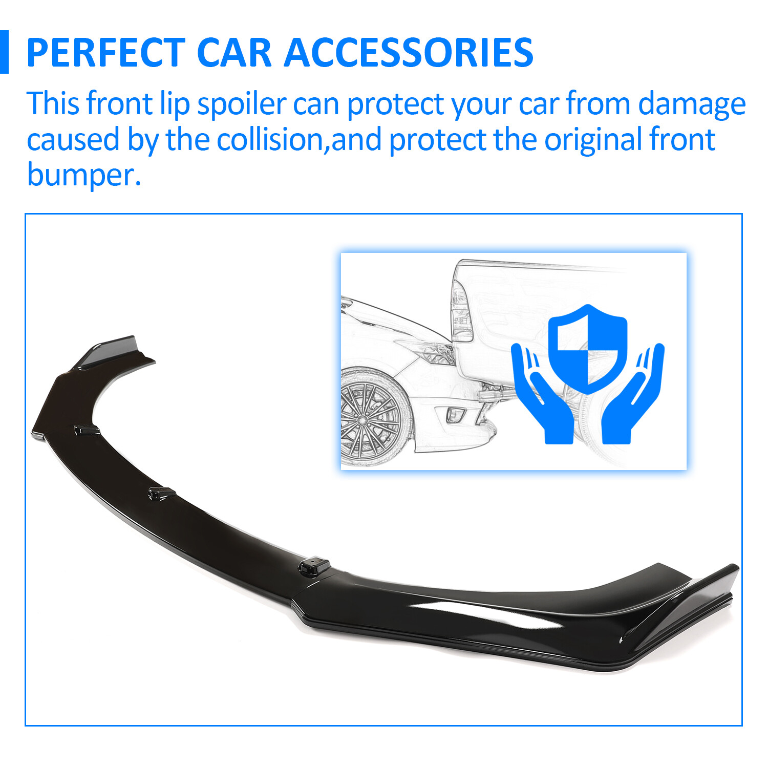 For 2016-2021 Honda Civic Glossy Black Front Bumper Body Kit Spoiler Lip 3PCS