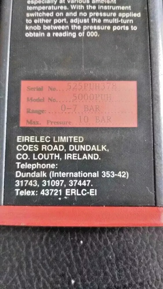 Eirelec 5000PUH range 0-7 bar monometer used # fast shipping