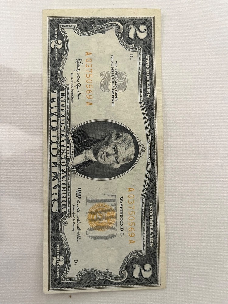 $2  Dollar Bill Yellow Seal