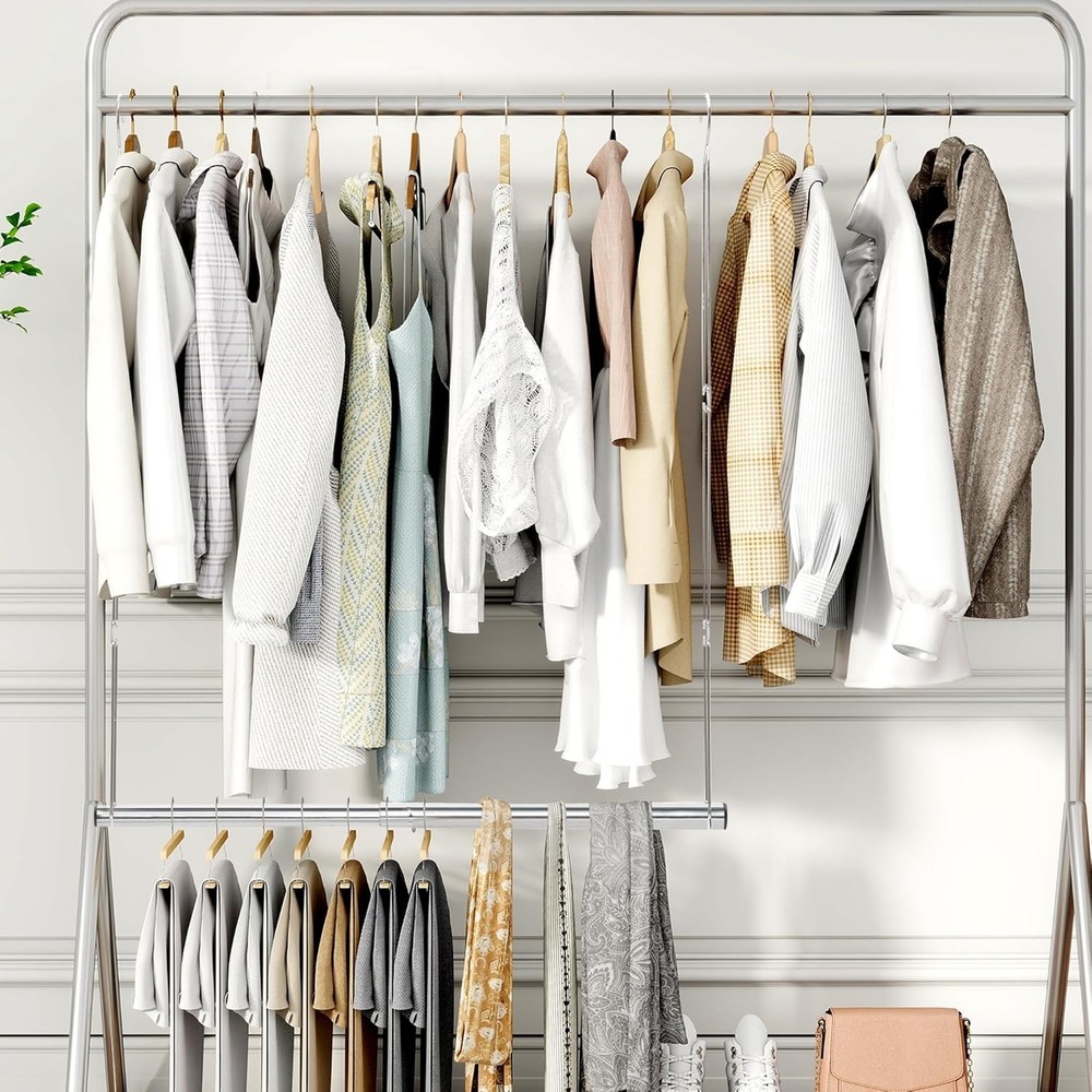 Adjustable Chrome Hanging Closet Rod - Space-Saving Organizer for Versatile Use