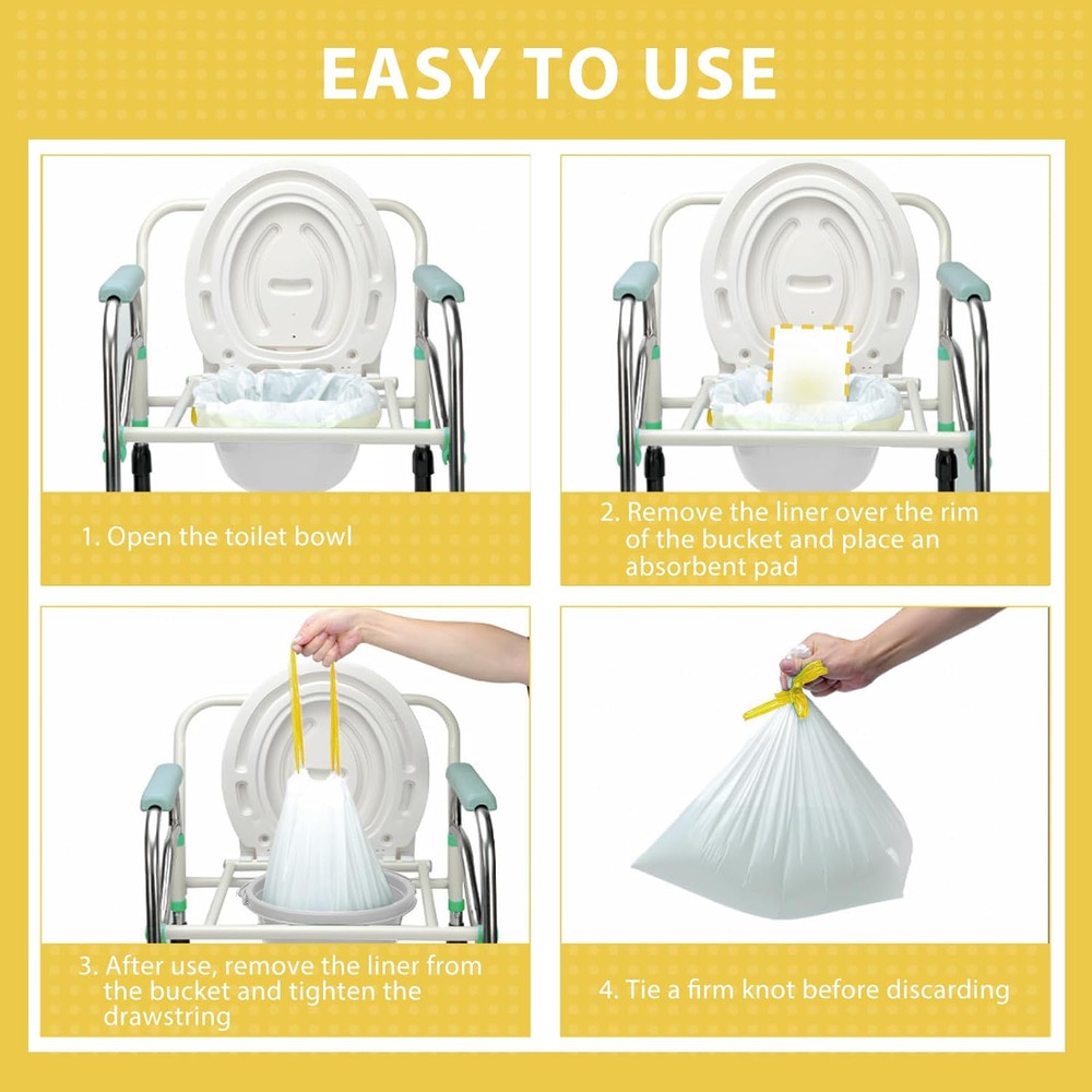 Commode Liners with Absorbent Pads for Bedside Commode, 100 Lemon Scented Bedsid