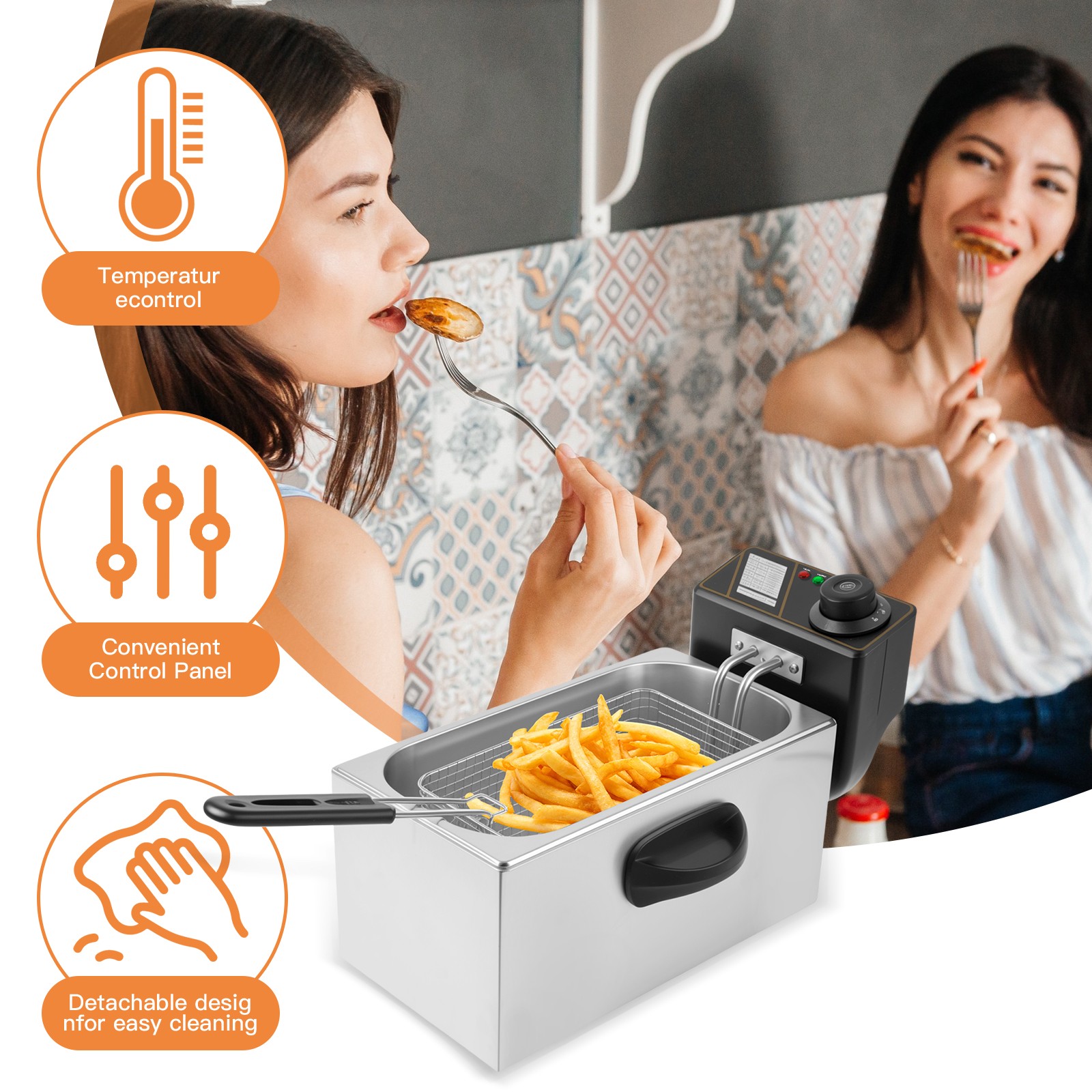 2500W 4 L Electric Deep Fryer Portable Dual Tank Basket Commercial Restaurant
