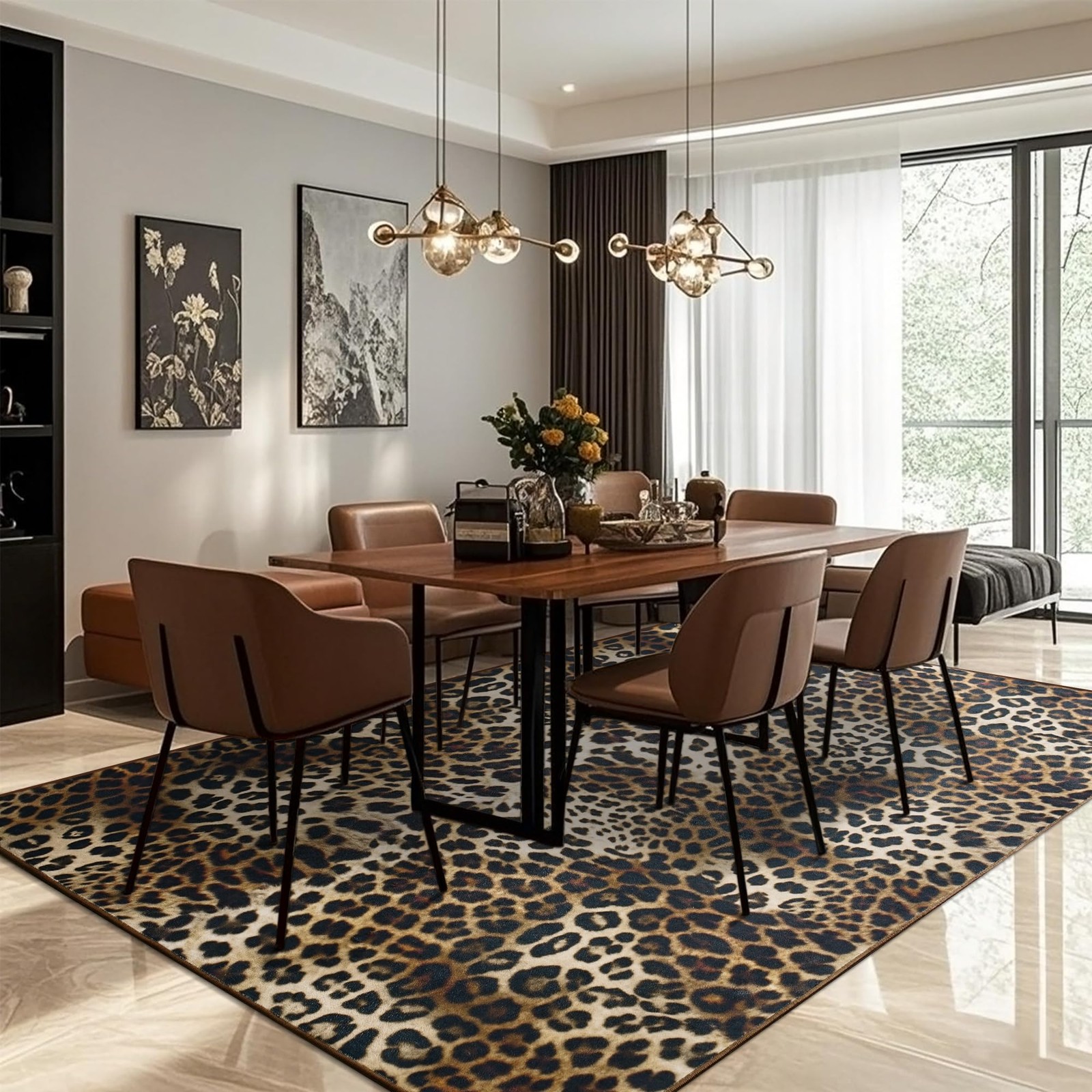 Leopard Area Rugs for Living Room, 4x6 Feet Machine Washable Cheetah Print Ru...