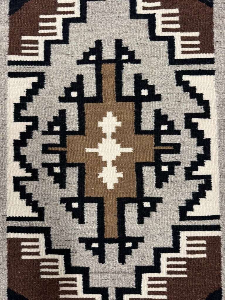 Navajo Rug, Two Gray Hills ca 1990 33.5" x 23" Very fine weave.