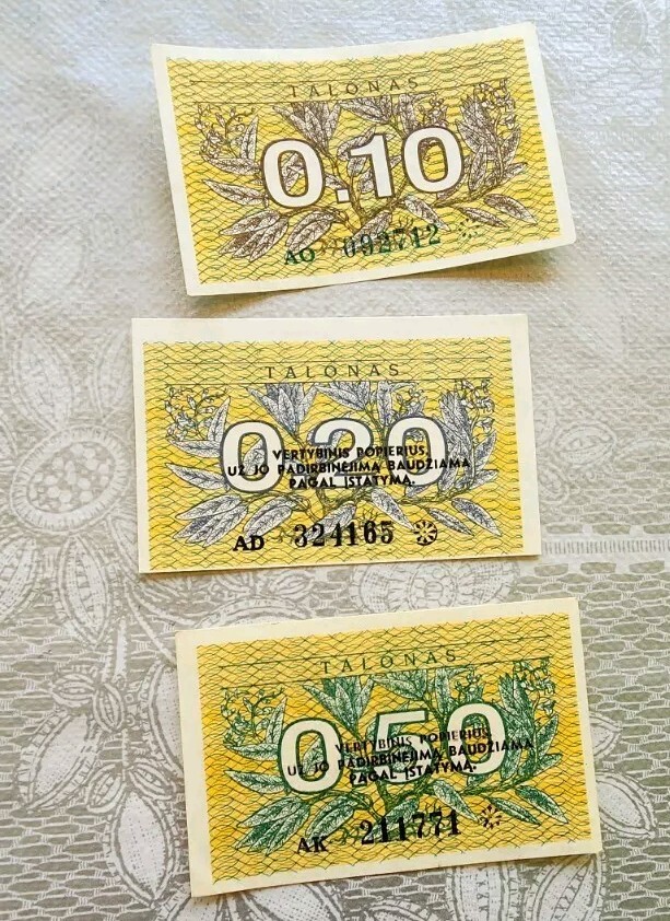 Lithuania 1991 Talonas full banknote set with text on BOTTOM UNC