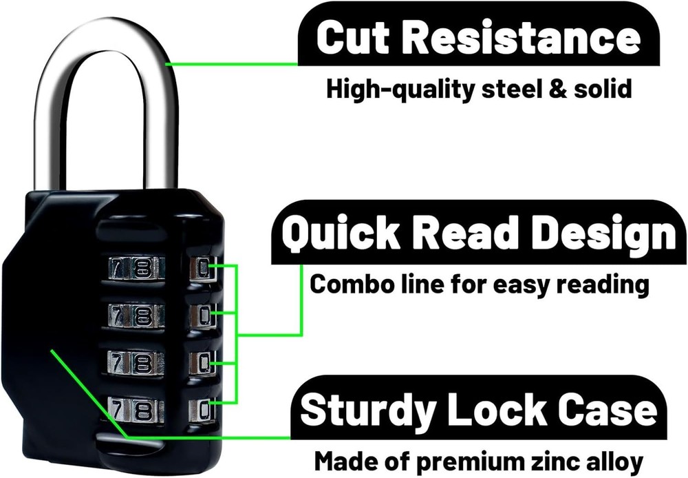 Robust 4-Digit Combination Lock for Lockers, Gates & Outdoor Use - Easy Setup
