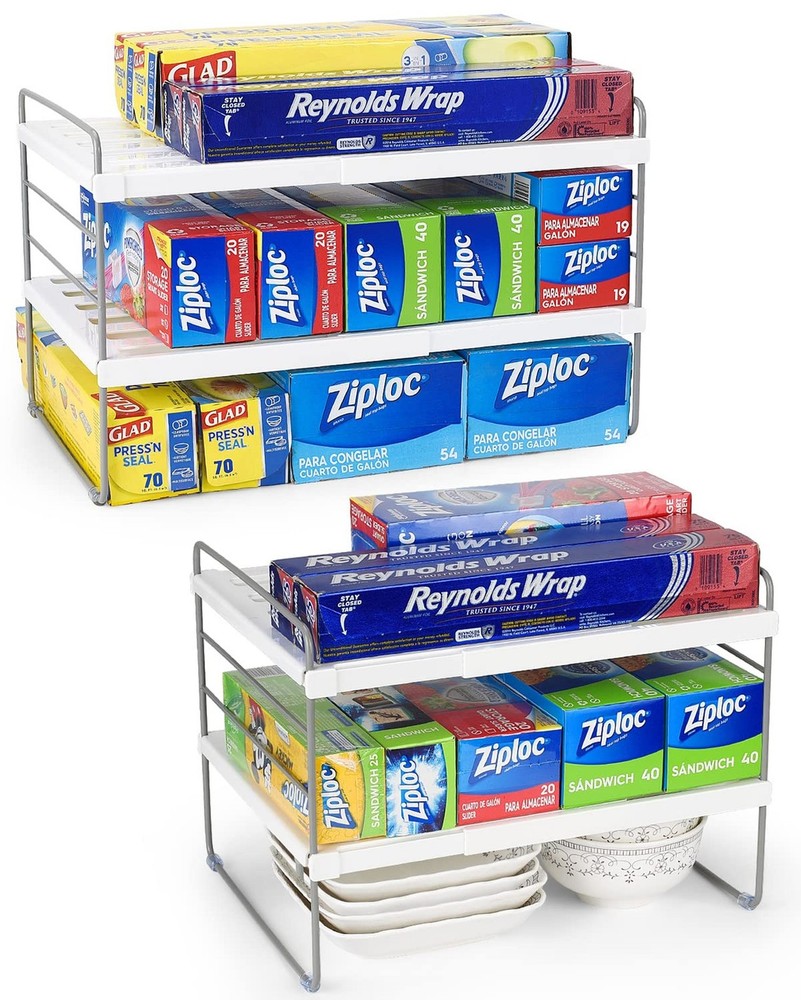 2 Pack Expandable Kitchen Wrap Organizer Rack, Height & Width Adjustable Alum...