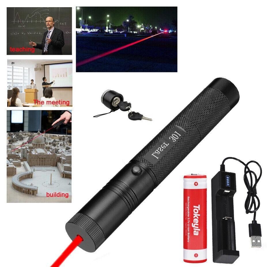 Rechargeable Flashlight Red LaserPointer Adjustable Focus Cat Toy Teacher