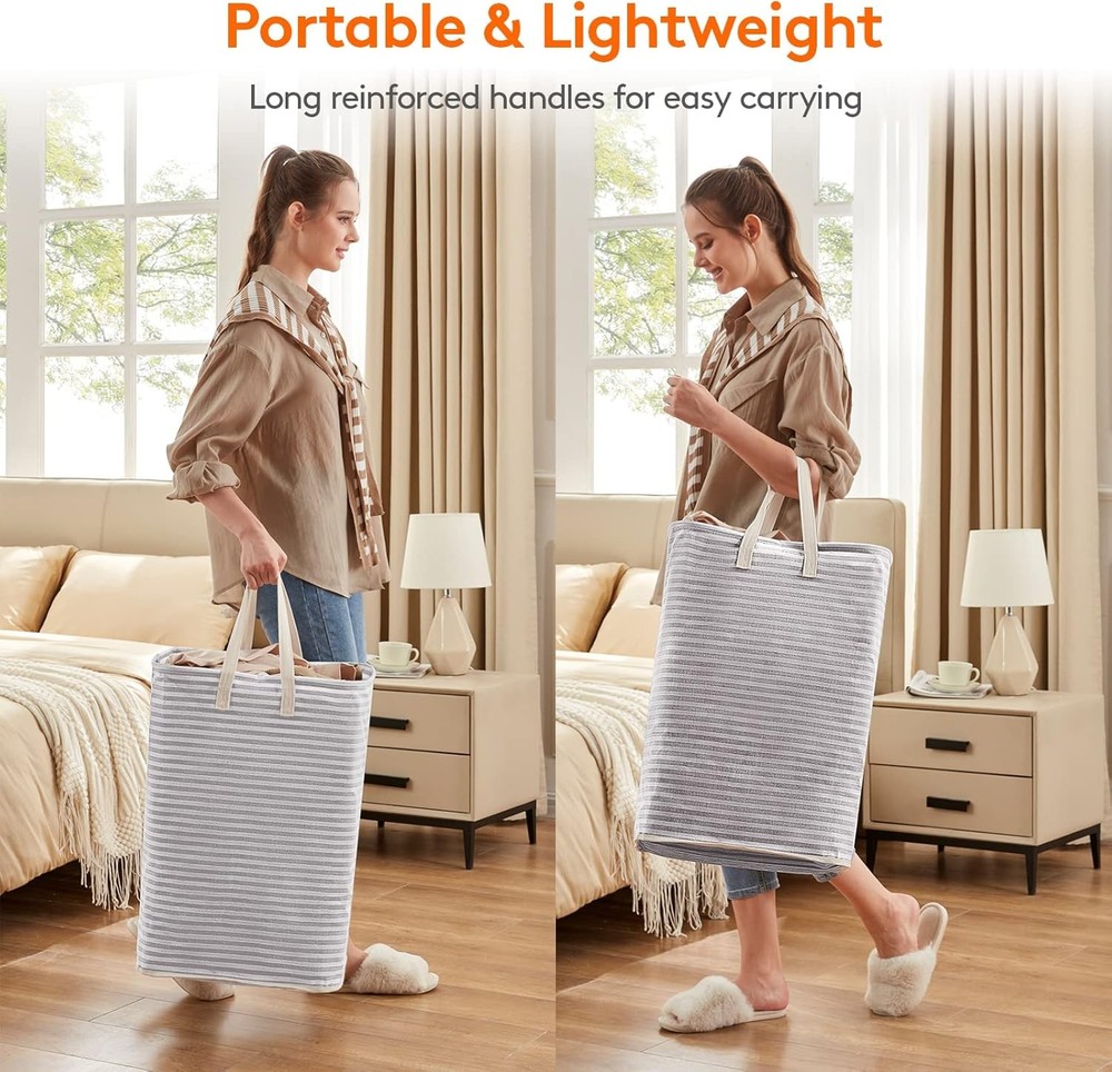 Lifewit two-pack laundry baskets, foldable, with reinforced handles, grey.