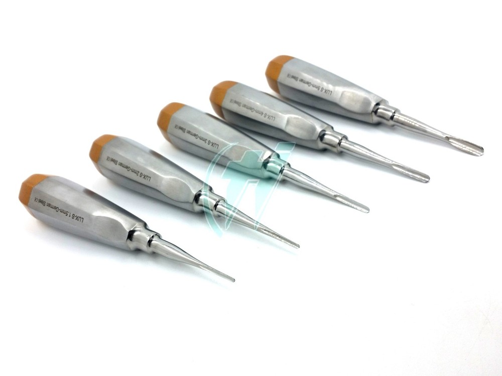 GERMAN 5 PCS STRAIGHT DENTAL SURGERY EXTRACTION LUXATING ELEVATOR-( GOLD)