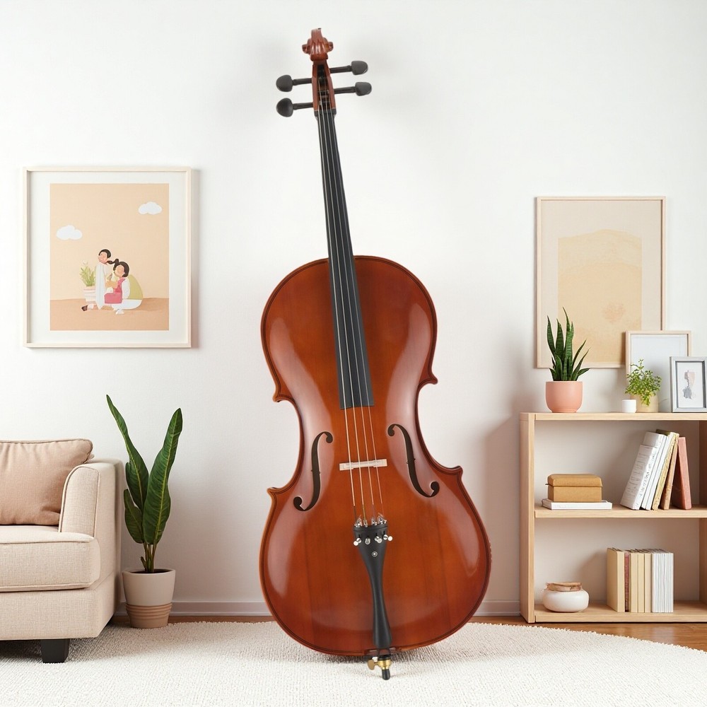 4/4 Full Size Solid Spruce Top Beginner Acoustic Cello Set - Bag Natural Bow