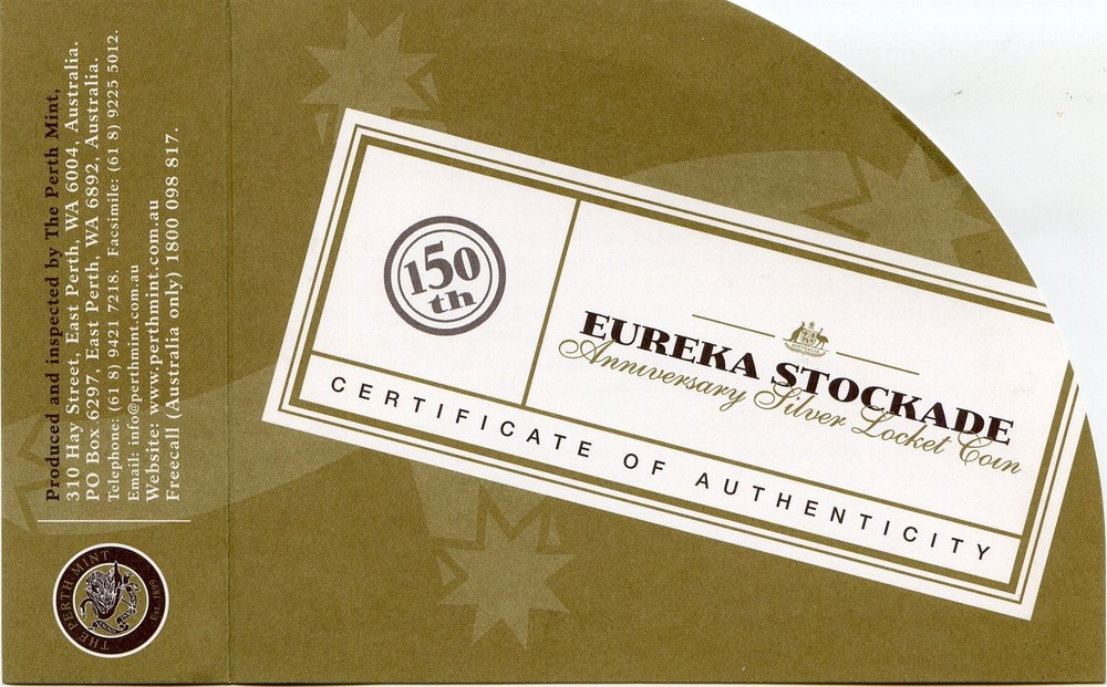 2004 $1 Eureka Stockade Proof Silver Locket Perth Mint, Genuine Gold Nuggets!