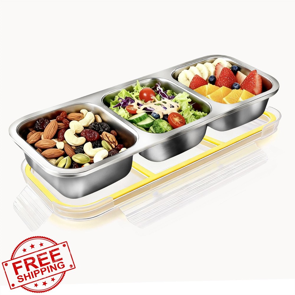 TagHann 3-Compartment Snack Lunch Box Yellow Stackable Leak-Proof