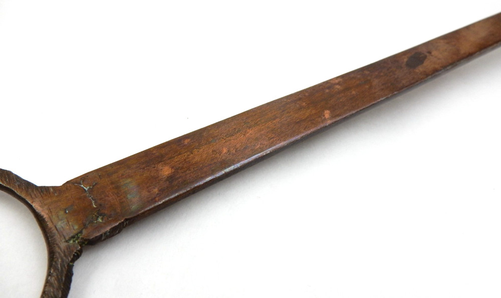 ANTIQUE SOLID COPPER HAND-FORGED TOASTING FORK WITH CURVED HANGER HANDLE