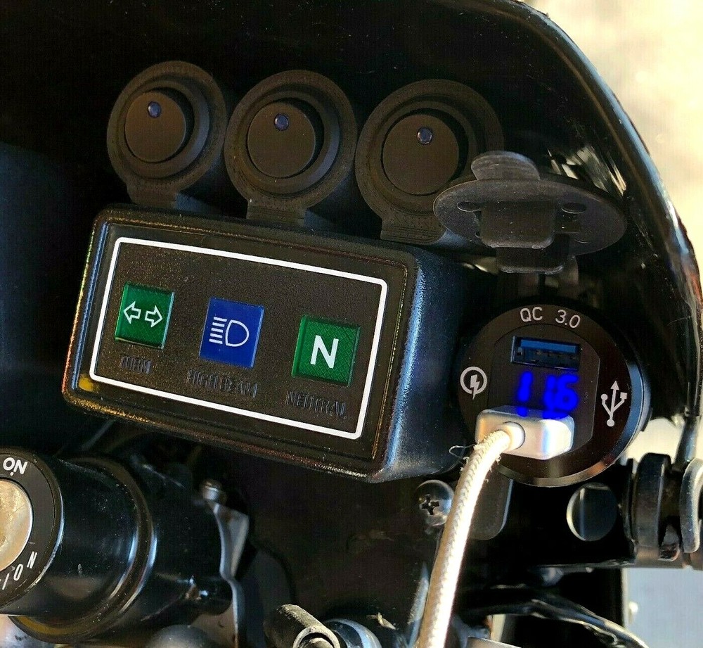 Yamaha TW200 12v USB / Voltmeter / Rocker Switch Mount Panel, 4 Sizes, No outlet