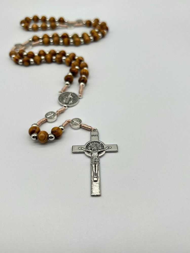 St. Benedict Wood Rosary 20'' Natural Wooden Beads 6mm