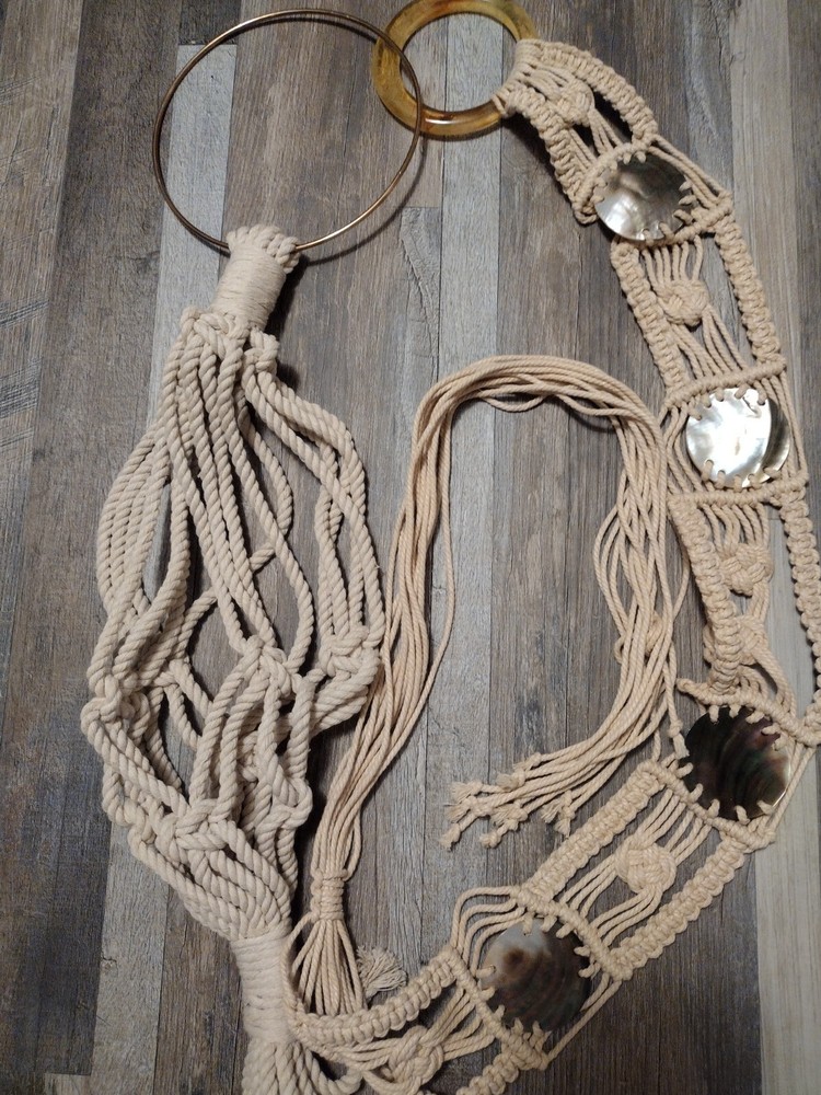 Boho Macrame Plant Or Small Fish Bowl Hanger & Wall Decor Hanger With Shells