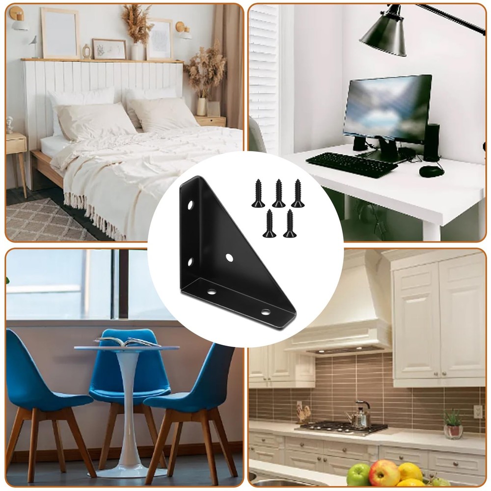 4Pcs Corner Bracket Black Angle Brace, Metal 4pcs