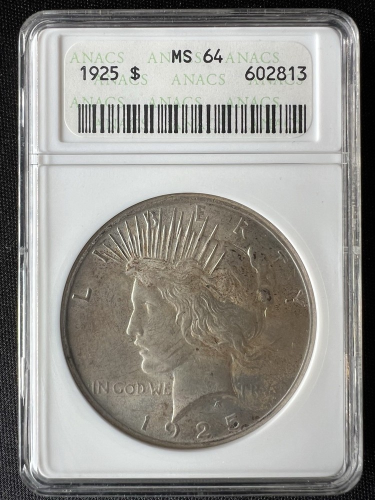 1925-P Peace Silver Dollar -- ANACS MS64 -- old Soapbox Holder!