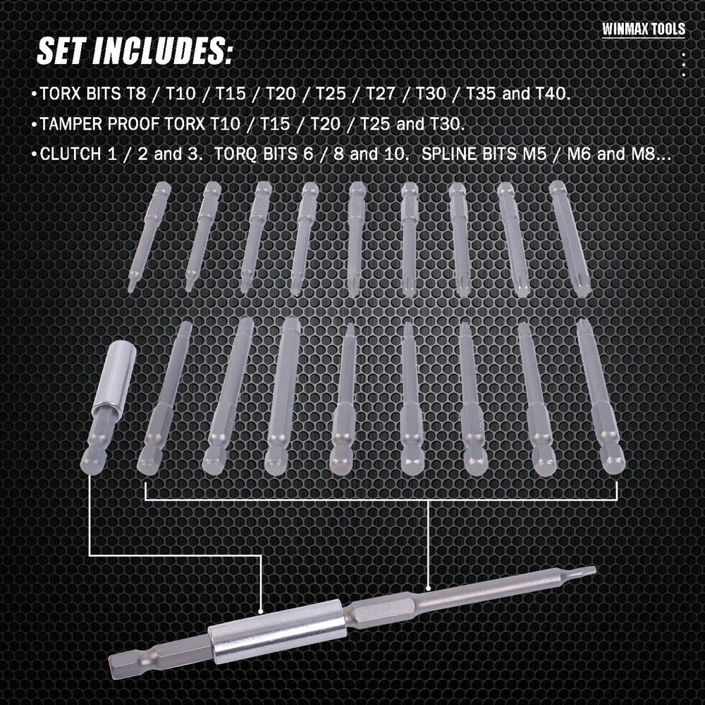 50Pcs Extra Long Security Bits Kit Hex Torx Star Spline Flat Screwdriver Bit Set