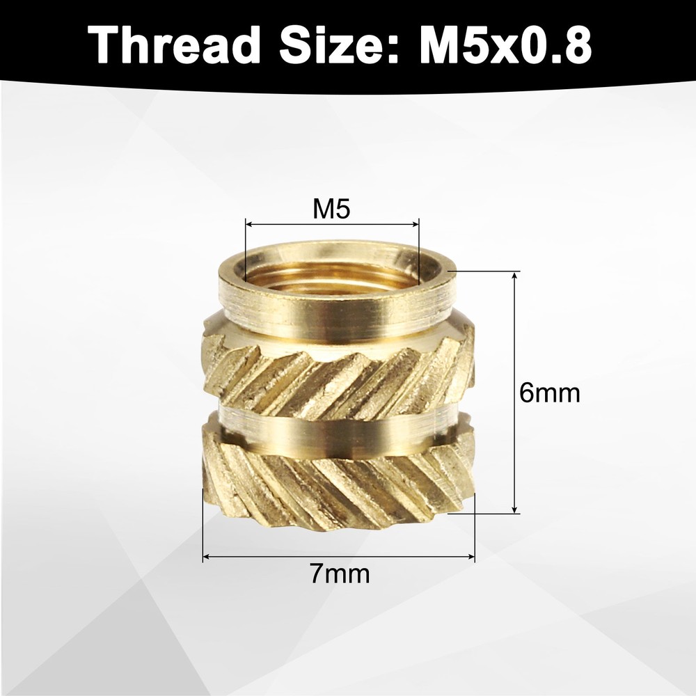 50pcs M5 Threaded Inserts Brass Heat Set Insert M5x6mm, OD 7mm Knurled Nuts