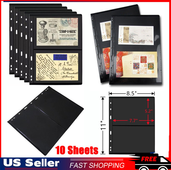 Collectors Stamp Pages for Stamp Album Binder, 10 Sheet, 2 Rows Pages for Stamp