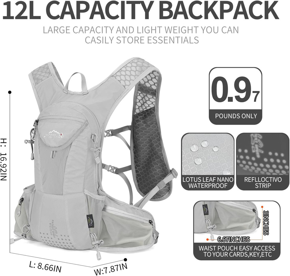 IX INOXTO Hydration Pack Backpack, Lightweight Water Backpack with 2L Hydration