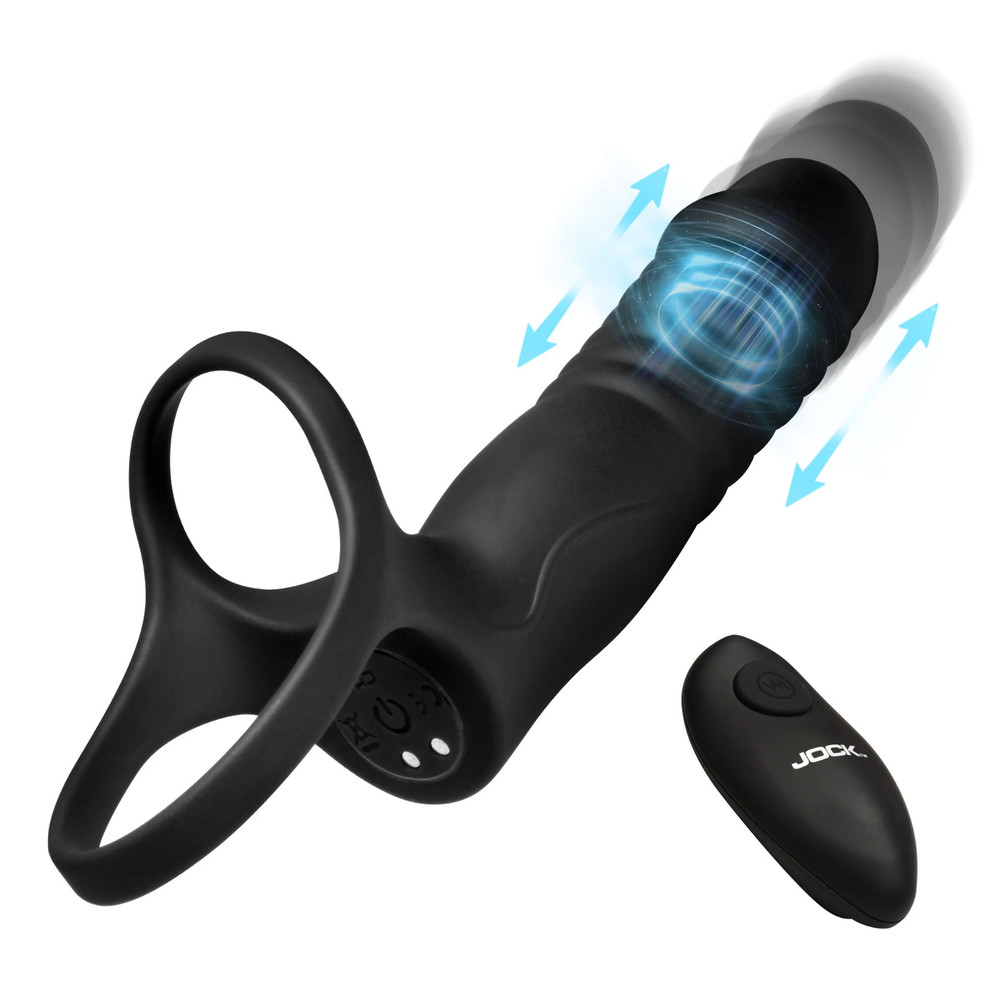Remote-Control Silicone Thrusting and Vibrating Double Penetration Penis Ring