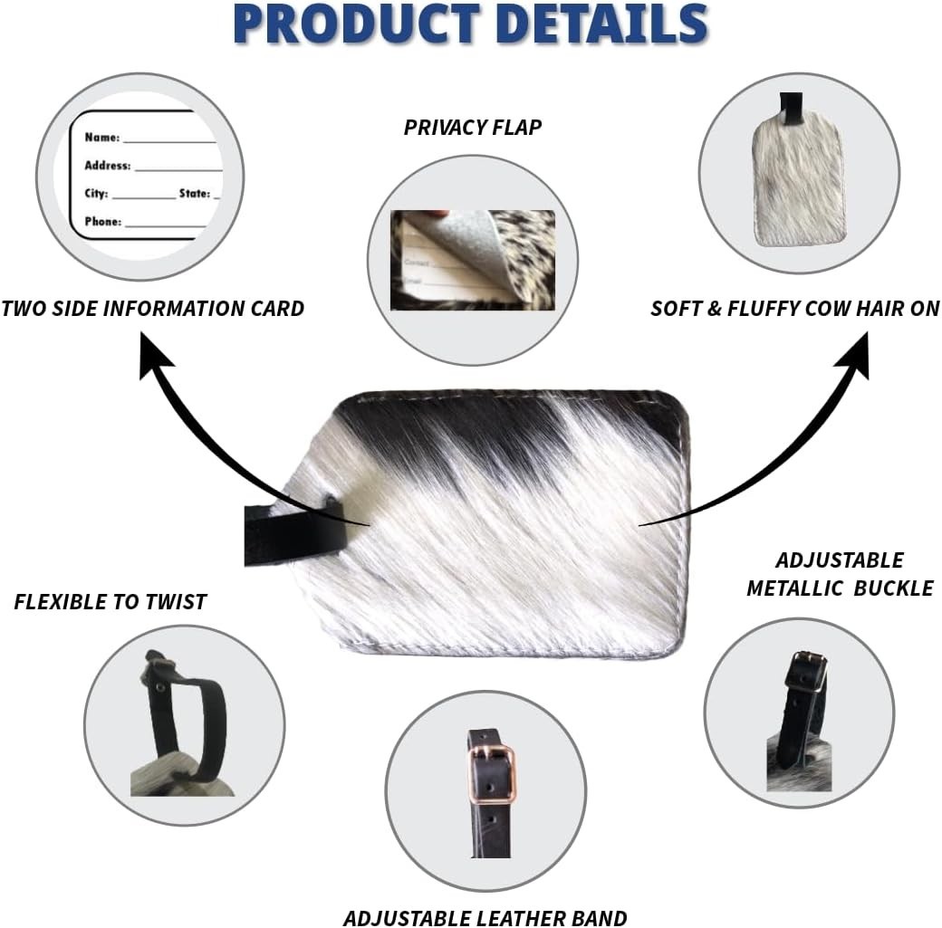 Genuine Cow Leather Luggage Tag (Pack of 3) for Baggage ID Tags Travel Label