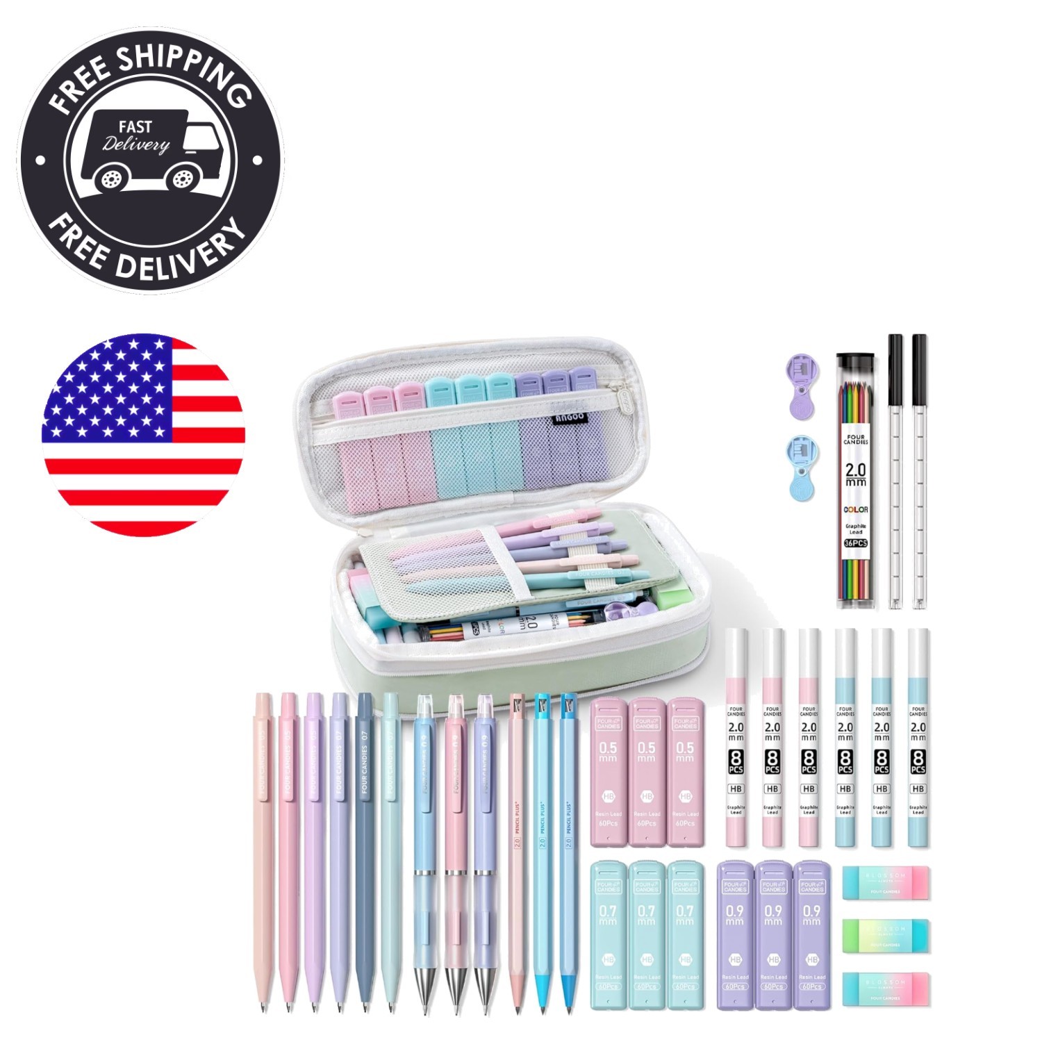 Versatile 36PCS Mechanical Pencil Set 0.5mm - 2.0mm with Lead Refills & Erasers