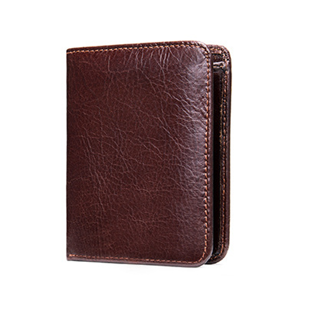 Mens Leather Bifold Wallet RFID Blocking Vertical Horizontal Brown