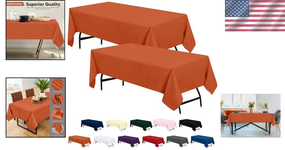 Orange Rectangular Table Cover 60x84 Inches Polyester Stain Resistant for Events