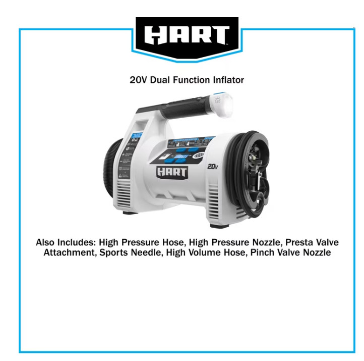 Hart HPIF50 20-Volt Cordless Dual Function Digital Inflator, Battery Not Include