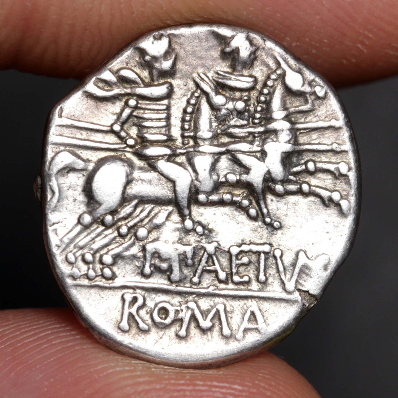 Roma Head Denarius 138BC Ancient Roman Republic Silver Coin Ch VF Paetus Gemini
