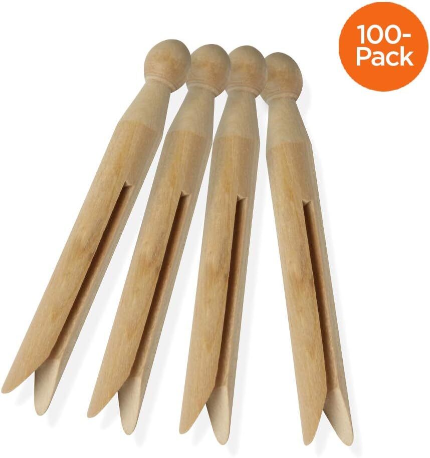round Wooden Clothespins, 100 Pack
