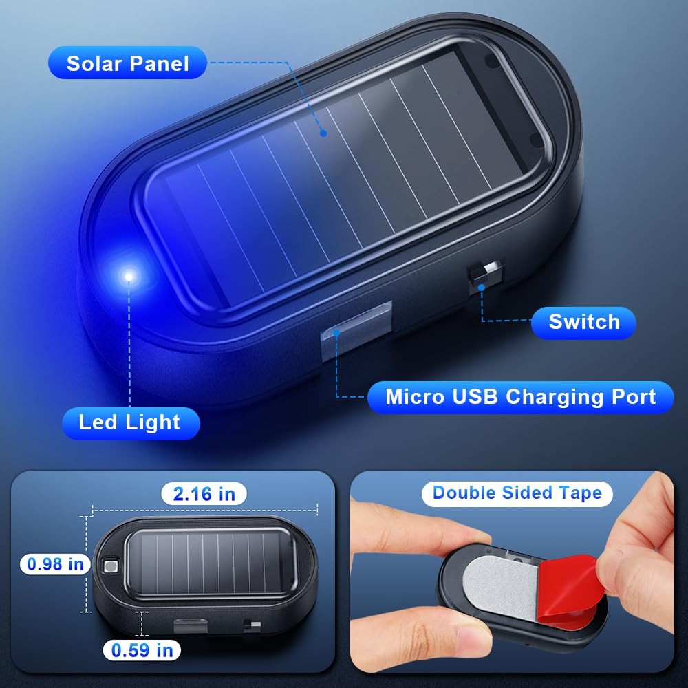 Car Solar Power Dummy Alarm AntiTheft LED Flashing Security Light, 4PCS