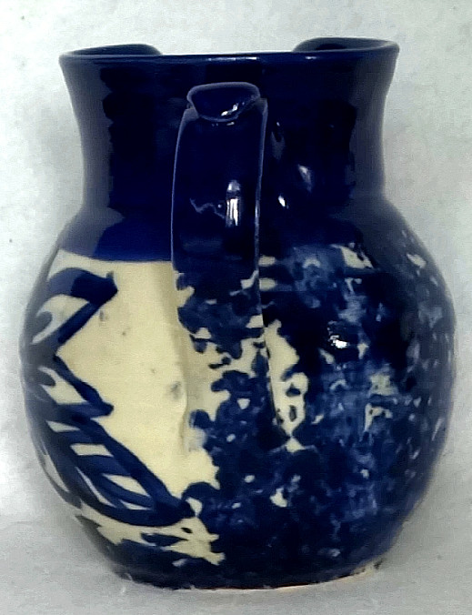 Blue and While Stoneware Artisan Pitcher Signed