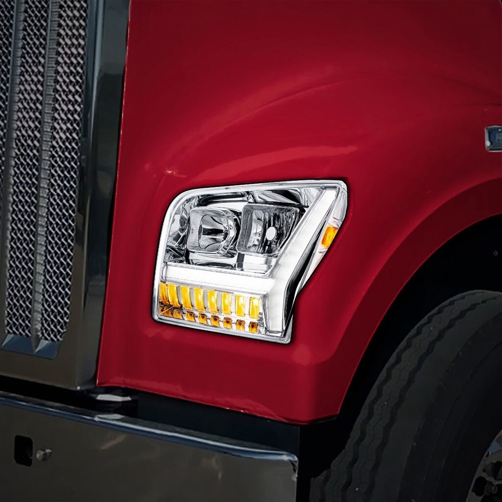 Chrome Kenworth W990 Headlight Assembly - Driver Side